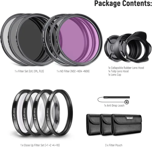 Miniatura 8 de Neewer® Kit completo de accesorios de filtro de lente de 2.638 in para lentes con 2.638 in Tamaño del filtro: Juego de filtros UV CPL FLD + Juego