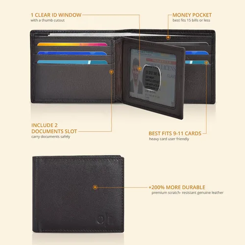 Miniatura 15 de Carteras RFID delgadas para hombres - Cartera de bolsillo frontal de piel genuina