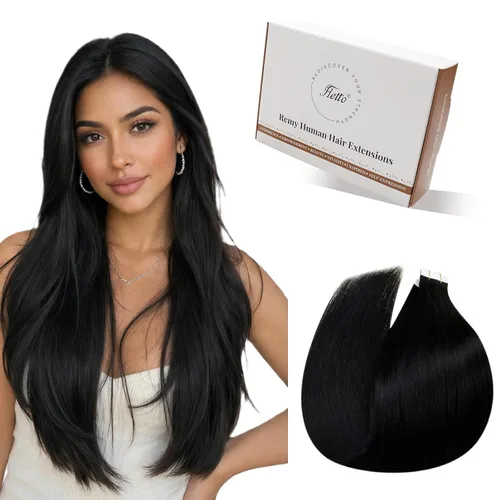 Miniatura 40 de Hetto Extensiones de cabello humano con nano cuentas, balayage, extensiones de cabello humano, color negro degradado a plateado, extensiones