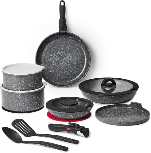 Miniatura 10 de ROSSETTO Juego de 7 ollas y sartenes antiadherentes de Francia, juego de utensilios de cocina de cerámica con mango extraíble, juego de utensilios
