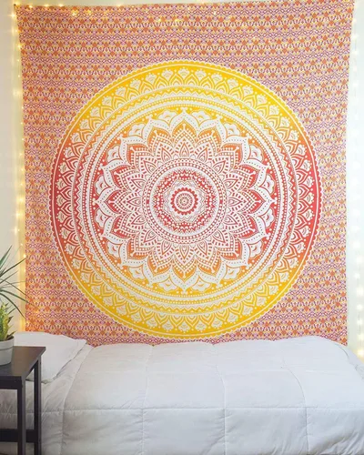 Miniatura 33 de Popular Handicrafts Original Ombre - Tapiz indio Mandala para pared, ornamento hippie, colcha bohemia con brillo metálico