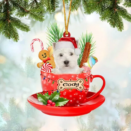 Miniatura 19 de NAZENTI Adorno personalizado de Alaskan Malamute en taza roja, adorno de Navidad personalizado para perros amantes de las mascotas, colgante