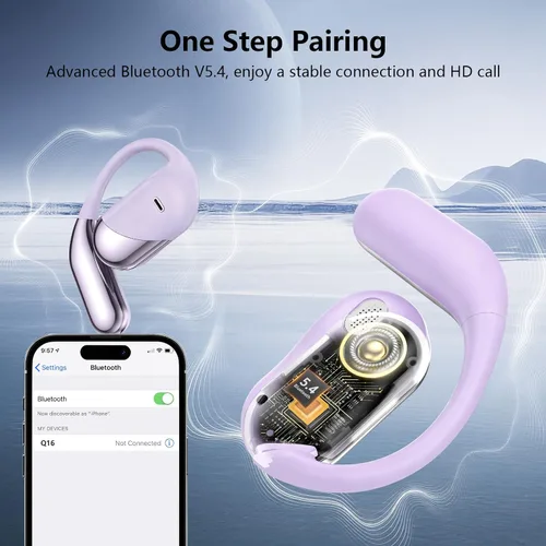 Miniatura 5 de Auriculares abiertos, clip para colocar sobre las orejas, auriculares inalámbricos, conducción ósea, micrófono integrado, pantalla LED Bluetooth