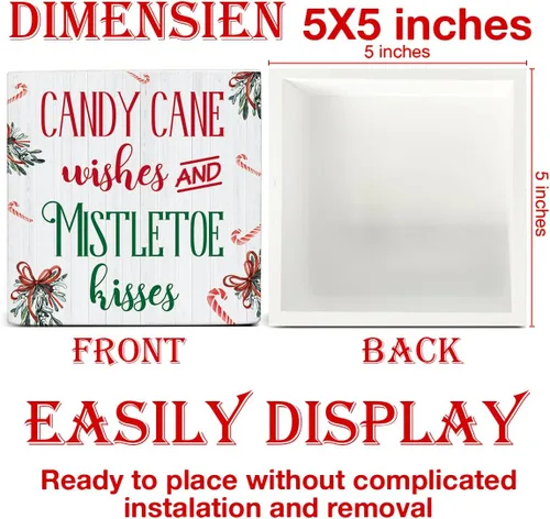 Miniatura 2 de Divertida decoración de Navidad, decoraciones navideñas para interiores, deseos de bastón de caramelo y besos de muérdago, letrero de madera rústico
