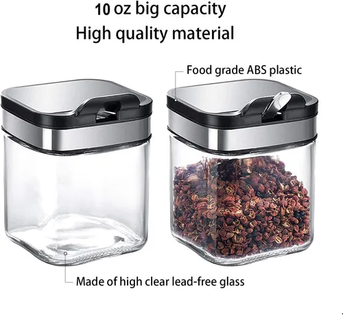Miniatura 3 de Contenedor de especias para condimentos con tapas y cucharas de acero inoxidable 304, recipientes de vidrio transparente para condimentos