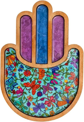 Miniatura 2 de Yair Emanuel - Colgante de pared colorido Hamsa para colgar en la pared, diseño vibrante pintado a mano de 9 pulgadas (Jerusalem HAX-2)