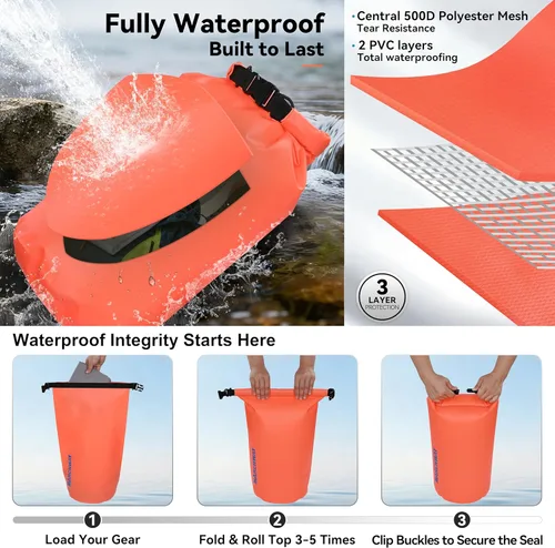 Miniatura 3 de MARCHWAY - Bolso seco flotante e impermeable 1.32/2.64/5.28/7.93/10.57 galones, parte superior enrollable, mantiene secos equipos de kayak rafting