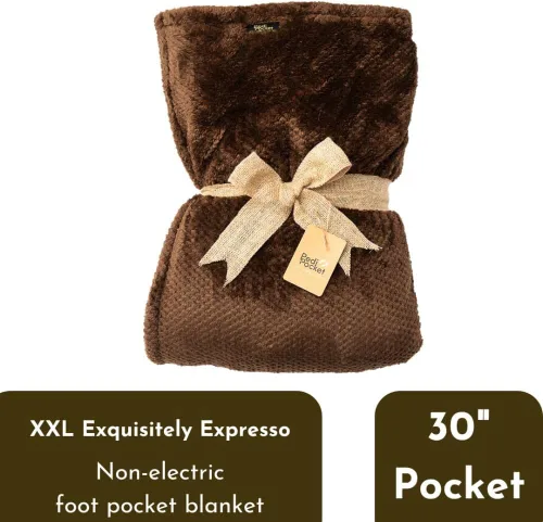 Miniatura 2 de Manta patentada PediPocket XXL con bolsillo para pies forrado en sherpa – Espresso Exquisito – Extra grande de 60” x 84” con bolsillo profundo