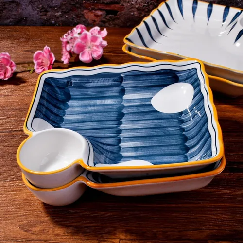 Miniatura 6 de Platos de sushi japoneses cuadrados y platos de postre con platos de vinagre para servir, juego de 2 para fiestas, aptos para microondas y sg