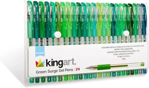Miniatura 7 de KINGART Studio - Juego de 24 bolígrafos de gel de tono verde – Agarre suave y cómodo – Punta redonda suave para detalles precisos – 24 tonos verdes