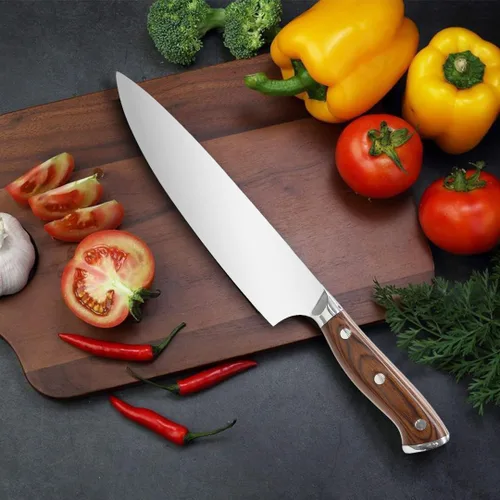 Miniatura 5 de Cuchillo de cocina personalizable de acero inoxidable 5Cr15 Mov de 9 pulgadas con iconos grabados con láser, calidad profesional dorada o negra