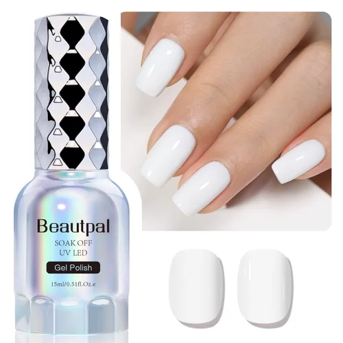 Miniatura 12 de BEAUTPAL - Esmalte de uñas de gel blanco lechoso de 0.5 onzas líquidas, esmalte de gel semipermanente UV LED, arte de uñas, salón de manicura