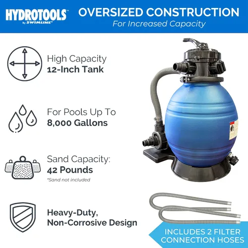 Miniatura 3 de HYDROTOOLS BY SWIMLINE 71225HCK - Combo de filtro de arena de 12 pulgadas con kit de conexión para piscinas de lados suaves, compatible con Intex