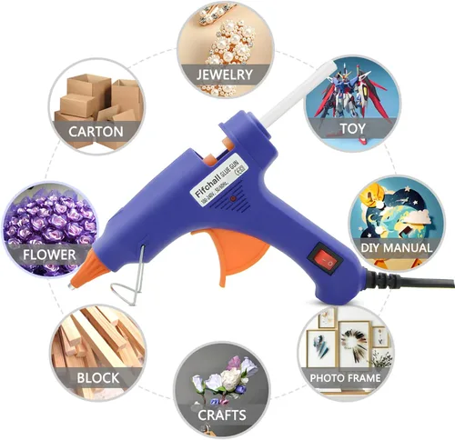 Miniatura 5 de Pistolas de pegamento caliente con 20 barras de pegamento, mini kit de pistola de pegamento termofusible para manualidades, pistola de pegamento Azul