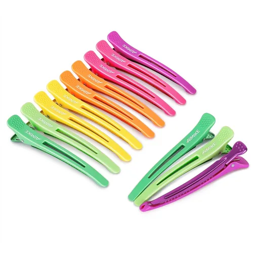 Miniatura 9 de AIMIKE - 6 piezas de pinzas profesionales para peinar y separar el cabello, antideslizantes, con pico de pato y banda de silicona para peluqueros