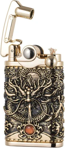Miniatura 2 de Dragón chino Tipo antiguo Llama suave balancín brazo queroseno encendedor (dorado)