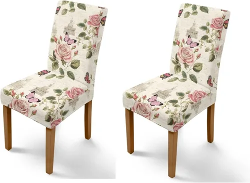 Miniatura 10 de HUGS IDEA Yellow Floral Chair Covers for Dining Room Set of 2 Flowers Kitchen Chair Covers Washable Dining Chairs Slipcovers Cubre Sillas