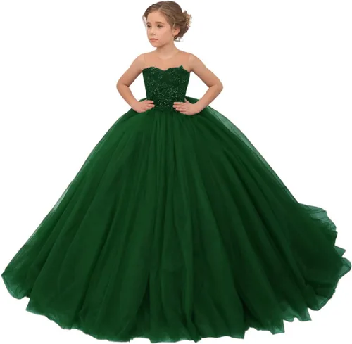 Miniatura 7 de Precioso vestido de niña de flores de tul para niños de boda con cuentas princesa sin mangas vestidos de baile