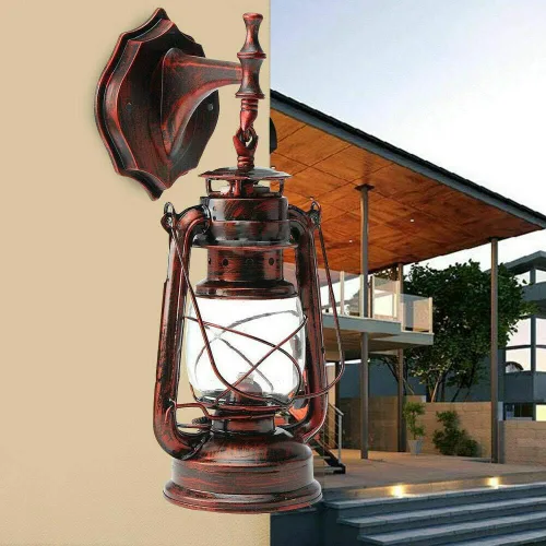 Miniatura 3 de Farol de pared con acabado de pátina oxidado, farol antiguo exterior para porche, lámpara de pared impermeable, lámpara de montaje en pared, lámpara