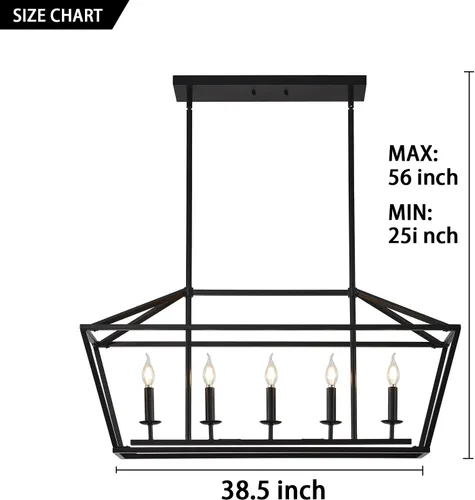 Miniatura 6 de XILICON Candelabro rectangular para isla de cocina, lámpara lineal de 5 luces, para comedor, casa de campo, color negro, moderno, industrial
