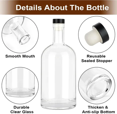 Miniatura 3 de GUANENA Paquete de 3 botellas de vidrio transparente de 33 onzas con tapas y cápsulas retráctiles de PVC, botellas de licor de 33.8 fl oz con tapas