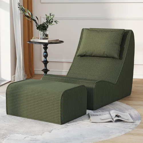 Miniatura 14 de Silla Puf Gigante para Adultos, Tumbona de Pana con Soporte Inigualable para la Espalda, Almohada Cervical Desmontable, Otomana Cómoda y Funda