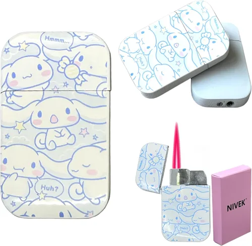 Miniatura 12 de NIVEK Kulomi Encendedor Kitty KT con llama rosa de bolsillo, recargable, Kawaii lindo, resistente al viento (Gato, Conejo, Melodía, Duffy)