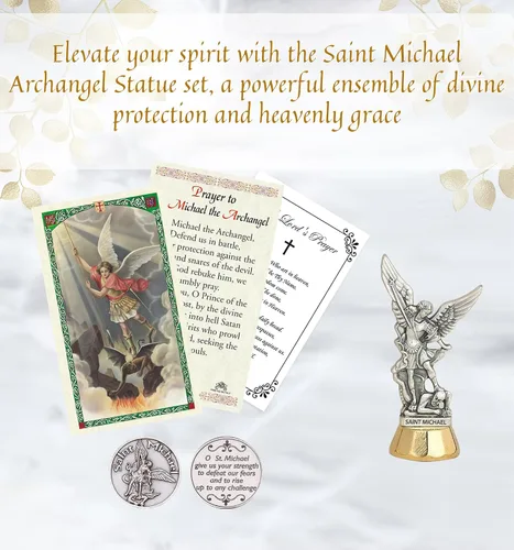 Miniatura 2 de Trendzeen Estatua de Arcángel de San Miguel de 3 pulgadas - Tarjeta Santa laminada, ficha de bolsillo, La oración del Señor - Estatua de San Miguel