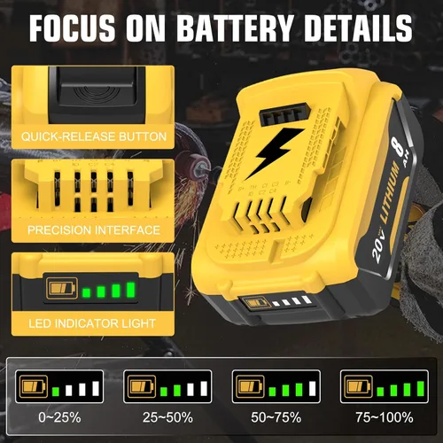 Miniatura 3 de Paquete de 6 baterías de repuesto para batería Dewalt de iones de litio de 20 V 8.0 Ah, alta capacidad, 8,000 mAh, repuesto para batería