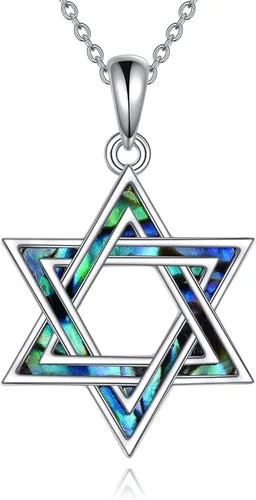 YAFEINI Collar de plata de ley 925 con diseño de estrella de David, amuleto de concha de abulón, regalos para mujeres y hombres