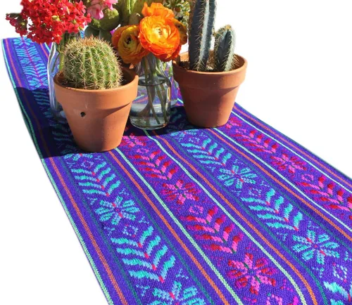 Miniatura 7 de Del Mex Bufanda de camino de mesa mexicana tejida estilo Rebozo (negro)