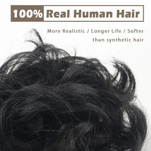 Miniatura 2 de Barsdar - Moño de cabello 100 % humano, Moño desordenado, Extensiones de cola de caballo, Moño de cabello rizado, Pieza de cabello