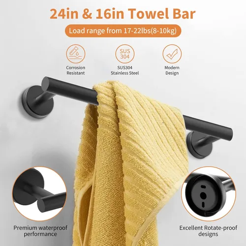 Miniatura 3 de Cilee Juego de accesorios de baño de 10 piezas, color negro mate, paquete de 2 accesorios de baño de 5 piezas, incluye soporte para papel higiénico