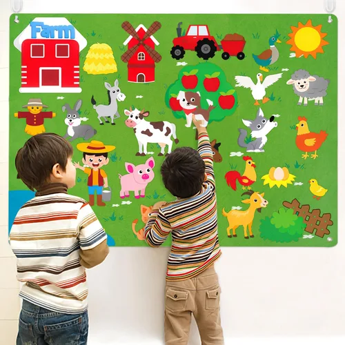Miniatura 6 de WATINC Juego de tablas de fieltro de animales de granja para niños pequeños, 38 piezas de 3.5 pies de franela preescolar narración de historias