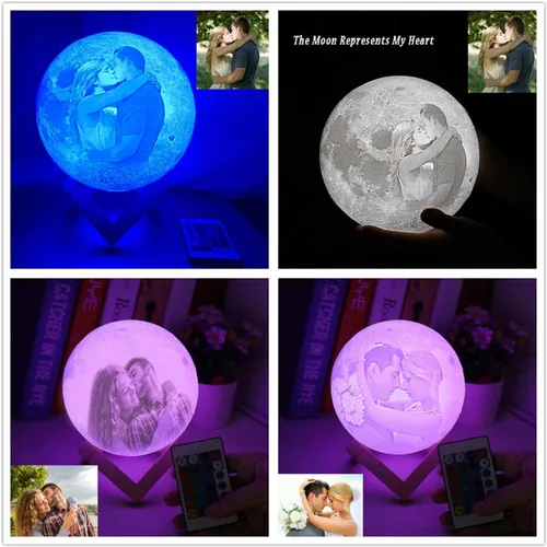 Miniatura 3 de Luz nocturna personalizada con foto de 16 colores, impresión 3D personalizada, carga USB, lámpara de luna, luz de luna, luz nocturna para niños