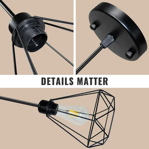 Miniatura 4 de Maliralt Lámpara colgante de luces colgantes – Lámparas colgantes ajustables con pantalla de diamante de metal negro para isla de cocina, comedor