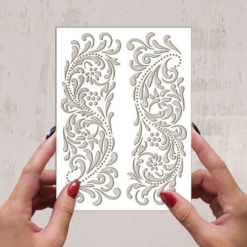 Miniatura 2 de Plantilla decorativa FLONZ para decoración de flores barrocas grandes (6 x 8 pulgadas) para pintura de pared, álbumes de recortes y decoración