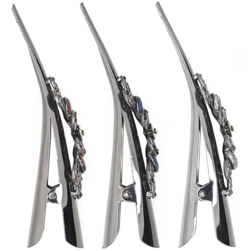 Miniatura 3 de Fashion & Lifestyle Juego de 3 pinzas de corte de cocodrilo grandes de aleación de metal para mujeres y niñas, horquillas de sujeción bastante
