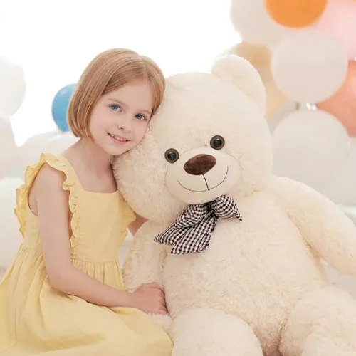 Miniatura 3 de Giant Brown Teddy Bear, 47 Inch Big Stuffed Animal, Soft Plush Material, Classic Style with Checkered Bow, for Cuddling