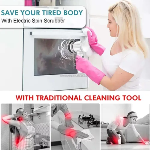 Miniatura 6 de VIMALIFE Limpiador eléctrico giratorio, limpiador de baño inalámbrico IPX6 impermeable con 5 cabezales reemplazables, cepillo de limpieza eléctrico