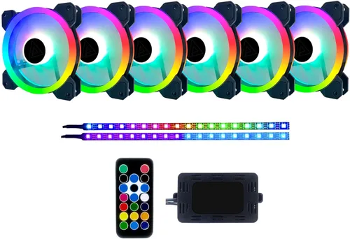 Apevia TL612L2S-RGB Twilight - Ventilador LED silencioso de doble anillo RGB que cambia de color con control remoto, 28 LED y 8 almohadillas de goma