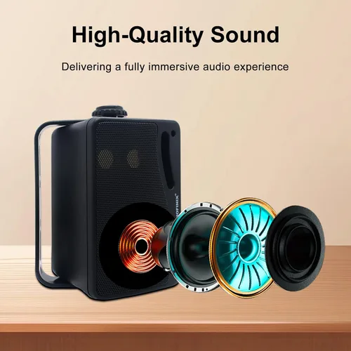 Miniatura 3 de STUDIOFINIX Altavoces Bluetooth de 3.5 Pulgadas para Exteriores Impermeables con Cable, Altavoces de 3 Vías de 200W de Montaje en Pared Premium