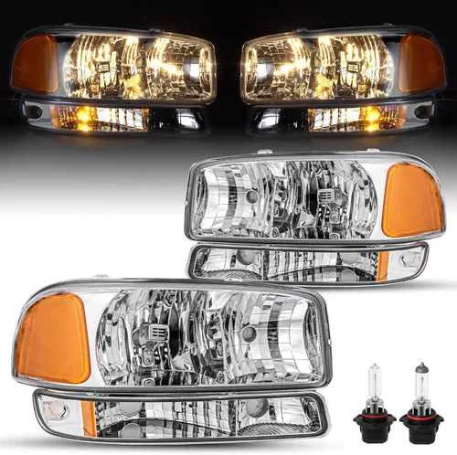 Miniatura 17 de JSBOYAT 4 PCS Compatible con 99-06 GMC Sierra 1500 2500 3500 Conjunto de Faros Delanteros de Reemplazo con Bombillas 00-06 GMC Yukon/Yukon XL