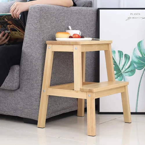 Miniatura 5 de HOUCHICS Taburete para adultos con 400 libras para ayudante de paso de noche para cocina, baño, dormitorio (madera)