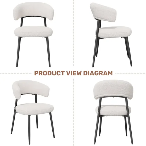 Miniatura 7 de Juego de 2 sillas de comedor, sillas de cocina modernas de mediados de siglo, silla de comedor tapizada Boucle con respaldo curvado y patas de metal