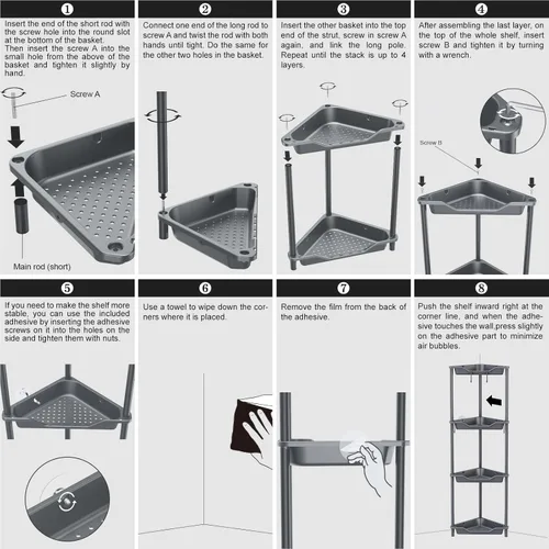 Miniatura 6 de ODesign Estante esquinero de 4 niveles para sala de estar, dormitorio, baño, estante de almacenamiento de plástico de empalme de metal, organizador