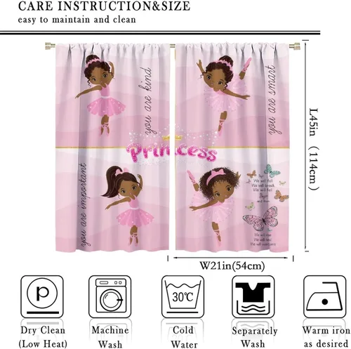 Miniatura 2 de YCness Cortinas afroamericanas para niños, tratamientos de ventana de niña negra afro para dormitorio, lindas cortinas de bailarina bailarina rosa