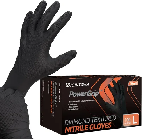 Miniatura 10 de Jointown Guantes de nitrilo resistentes mejorados de 10 mil, guantes mecánicos de nitrilo desechables, con textura de diamante elevado, caja de 100