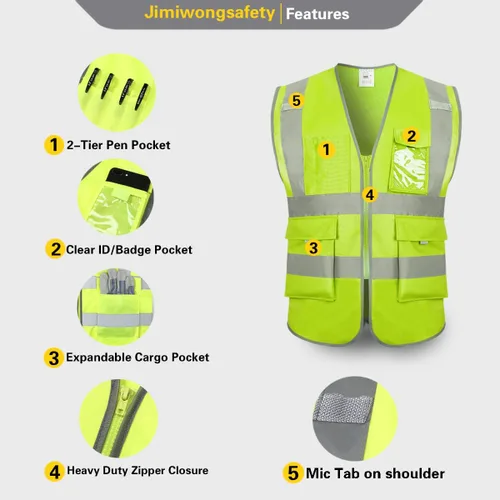 Miniatura 3 de Chaleco de seguridad personalizado con logotipo personalizado Ansi Clase 2 bolsillos Chaleco reflectante de alta visibilidad para hombres y mujeres