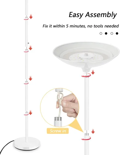 Miniatura 6 de BoostArea Torchiere - Lámpara de pie LED súper brillante de 30 W, lámpara de poste regulable de 3000 K con interruptor giratorio, lámpara de pie